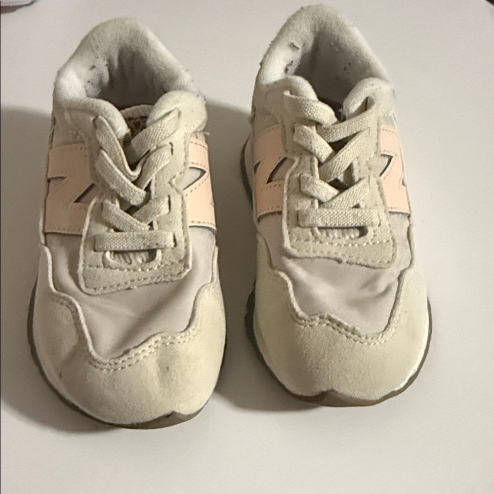 New Balance Kids Cream and Pink Sneakers